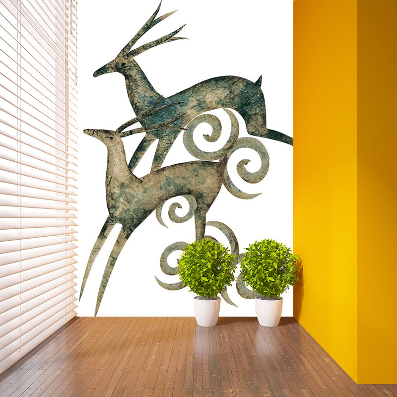 Brown Couple Deer Wall Murals Moisture Resistant Wall Covering for Living Room Decor