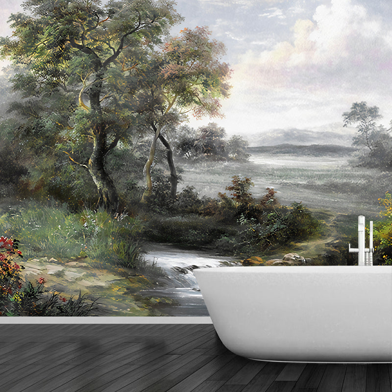 Mural de papel de pared Forest Stream, arte clásico de pared de Color oscuro para el hogar, tamaño personalizado