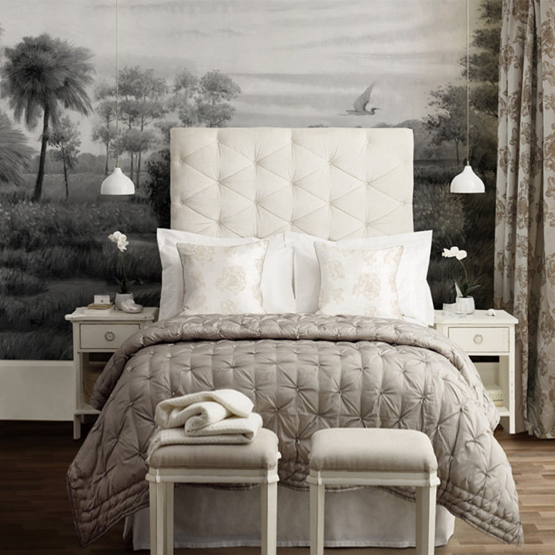 Custom Photography Tropical Wall Murals with River Islets Scenery Pattern in Grey