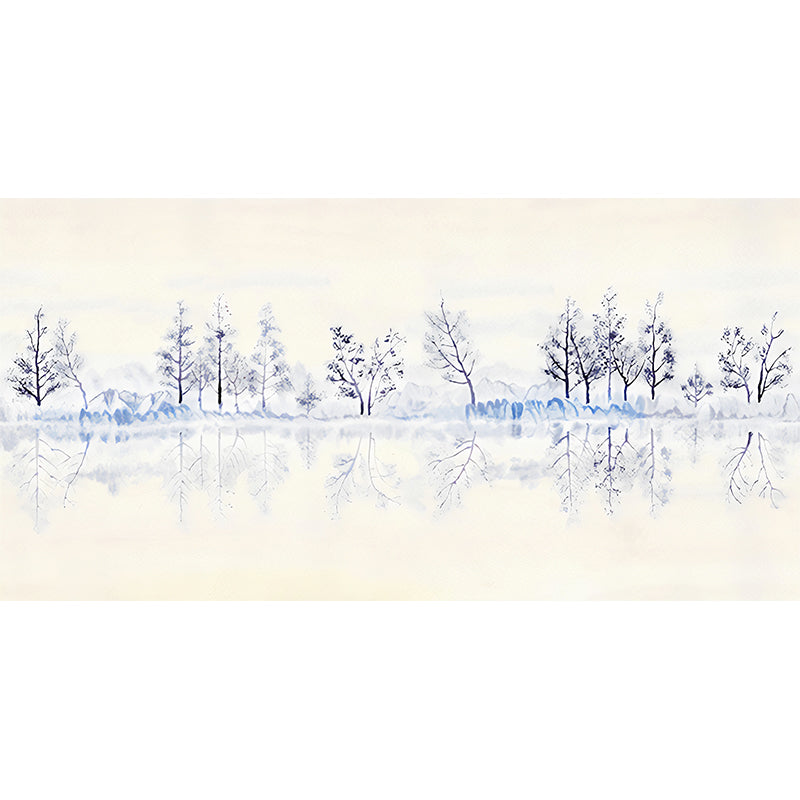 Purple-Yellow Modernist Mural Wallpaper Full Size Trees in River Bank Pattern Wall Art for Bedroom