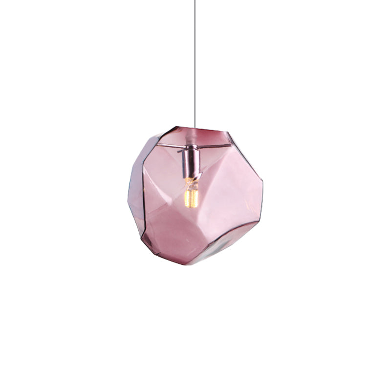 Faceted Grey/Orange/Purple Glass Pendant Lighting Contemporary 1 Light Dining Room Led Hanging Lamp Fixture