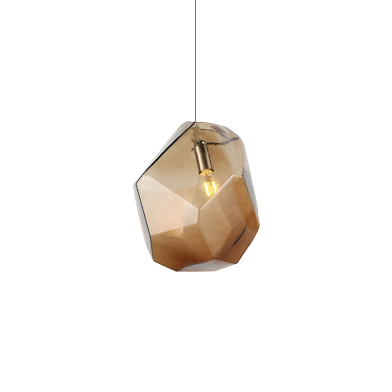 Faceted Grey/Orange/Purple Glass Pendant Lighting Contemporary 1 Light Dining Room Led Hanging Lamp Fixture