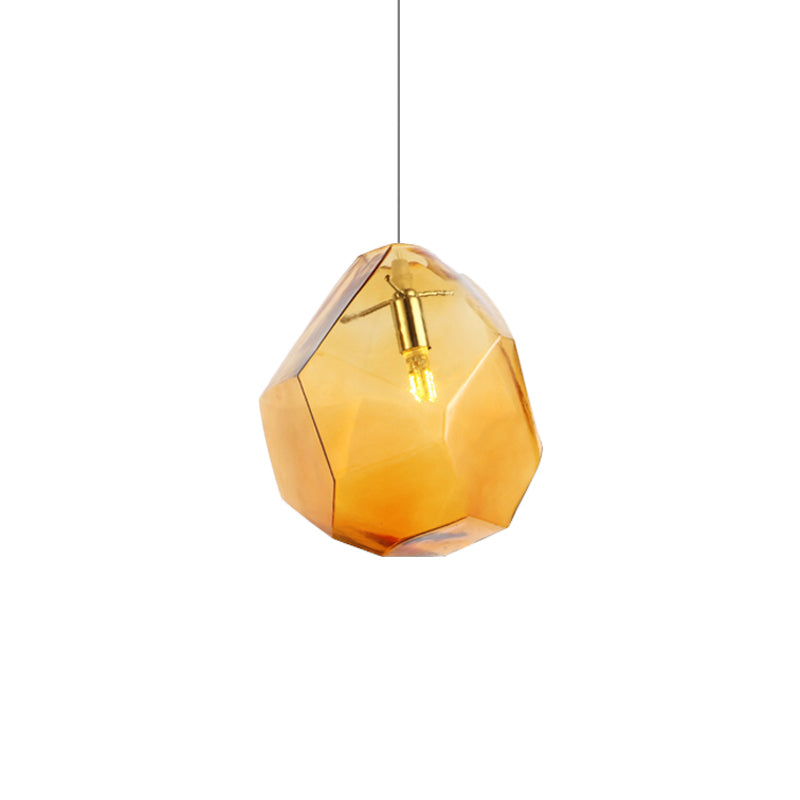 Faceted Grey/Orange/Purple Glass Pendant Lighting Contemporary 1 Light Dining Room Led Hanging Lamp Fixture