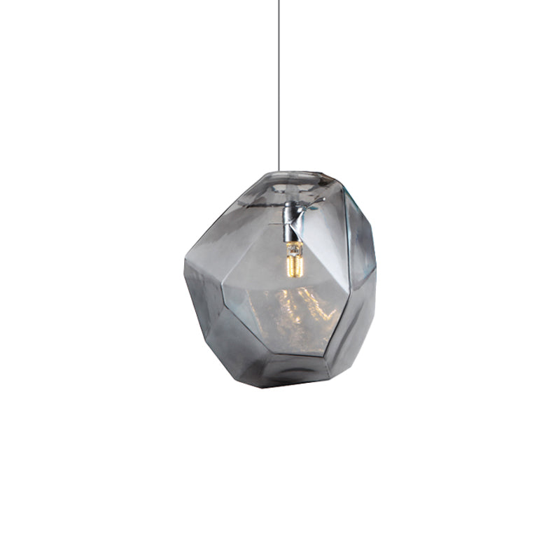 Faceted Grey/Orange/Purple Glass Pendant Lighting Contemporary 1 Light Dining Room Led Hanging Lamp Fixture