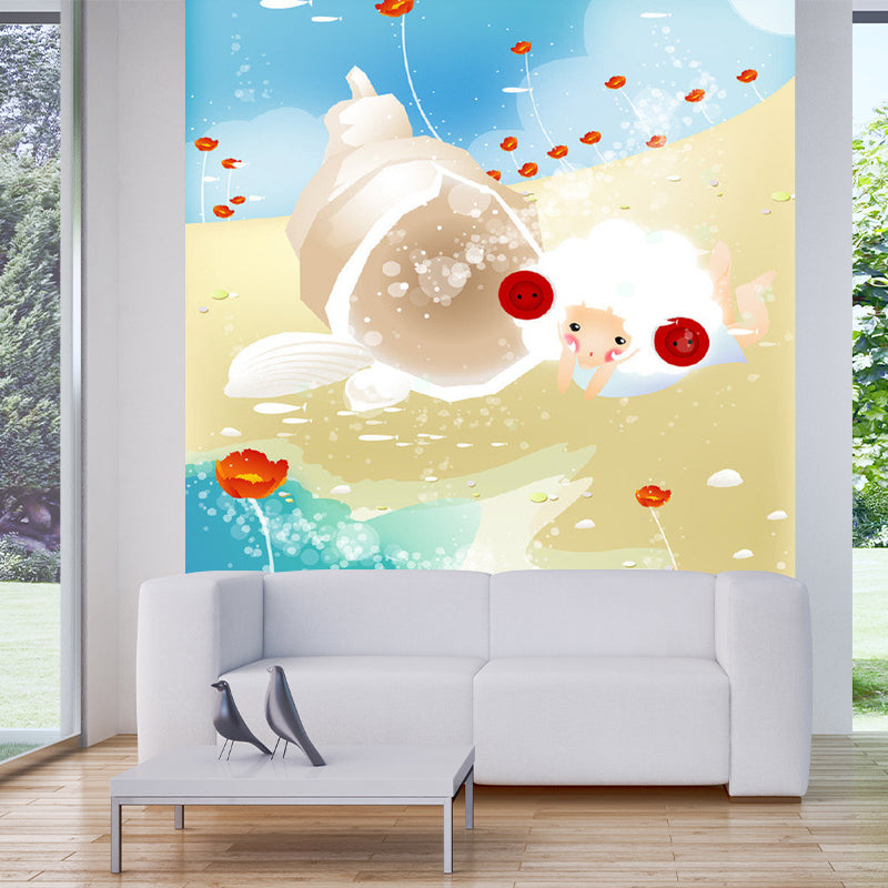 Couleur Pastel dessin animé Mural décalcomanie moutons et fleurons enfants Style décor à la maison revêtement Mural