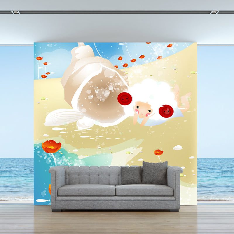 Couleur Pastel dessin animé Mural décalcomanie moutons et fleurons enfants Style décor à la maison revêtement Mural