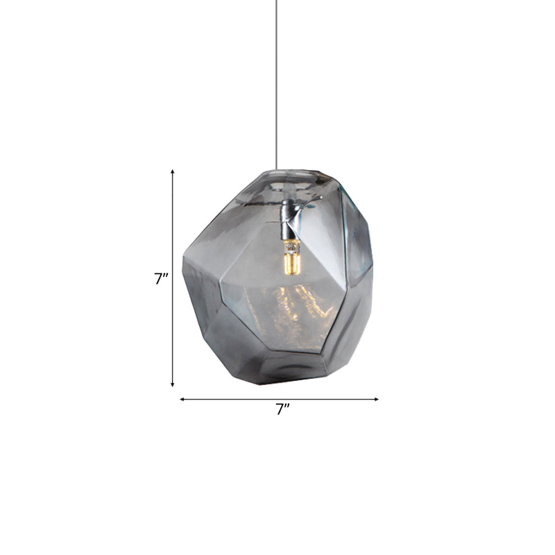 Faceted Grey/Orange/Purple Glass Pendant Lighting Contemporary 1 Light Dining Room Led Hanging Lamp Fixture