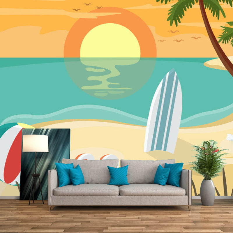Carta da parati murale con spiaggia al tramonto, rivestimento murale decorativo in tessuto non tessuto per la camera dei bambini