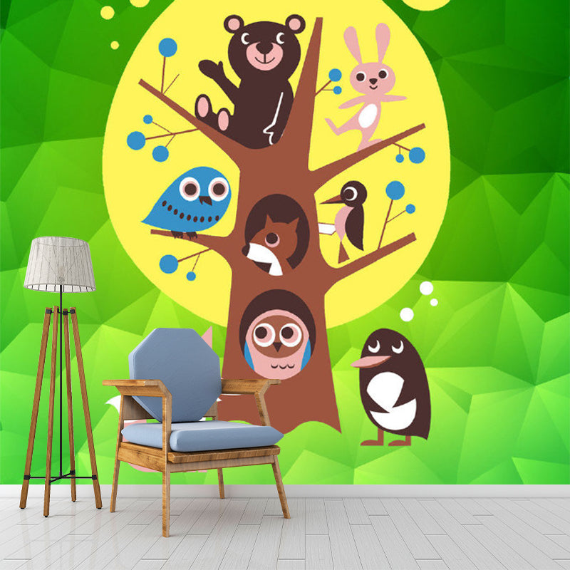 Bunte Tiere Wandtattoo Baum und Mond Cartoon dekorative Wandverkleidung für Babyzimmer