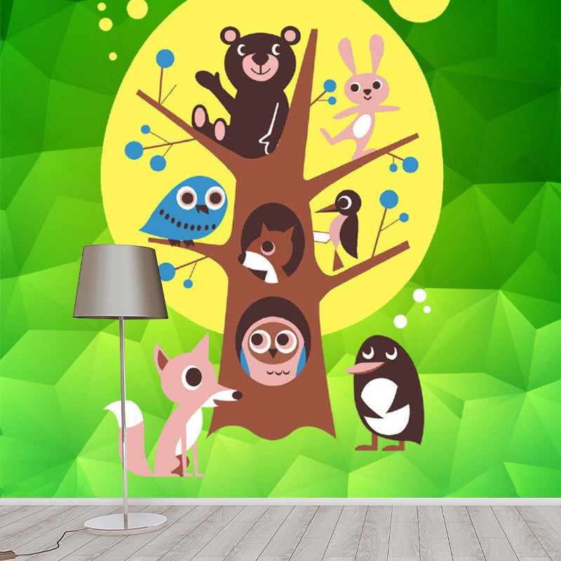 Bunte Tiere Wandtattoo Baum und Mond Cartoon dekorative Wandverkleidung für Babyzimmer