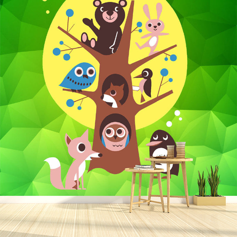 Bunte Tiere Wandtattoo Baum und Mond Cartoon dekorative Wandverkleidung für Babyzimmer
