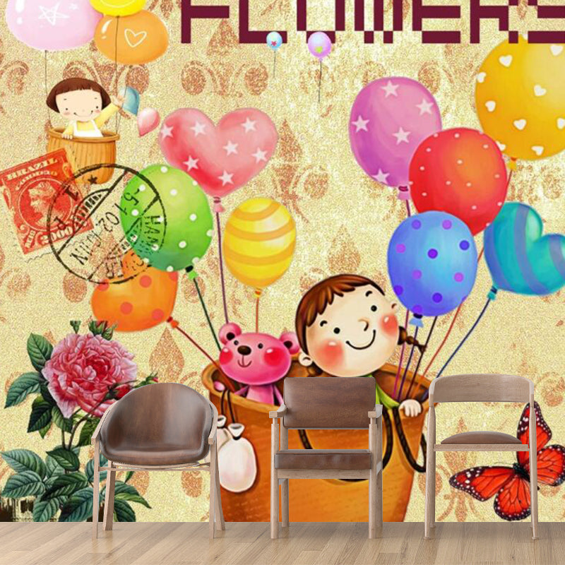 Cartoon Wall Mural Decal Moisture Resistant Bedroom Wall Covering, Customize Size Available