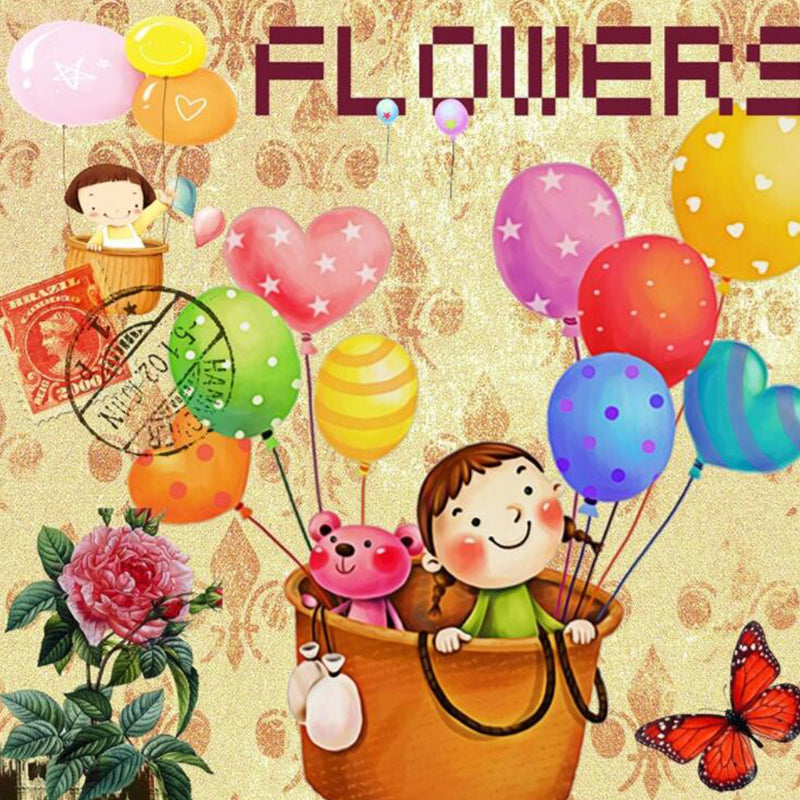 Cartoon Wall Mural Decal Moisture Resistant Bedroom Wall Covering, Customize Size Available