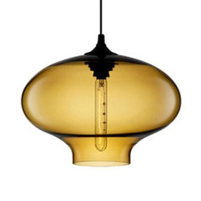 Glass Oval Hanging Lamp Simplicity 1 Light Red/Brown/Blue Hanging Ceiling Light