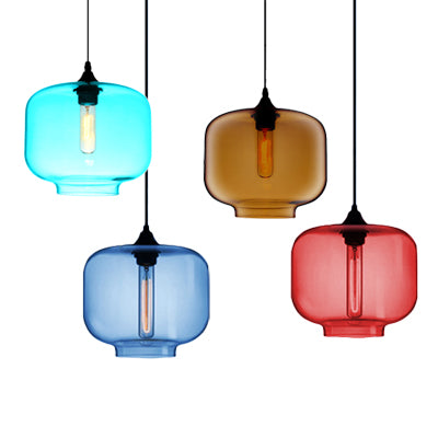 Cylindre pending lampe contemporain 1 clair rouge / brun / bleu plafonnier plafond
