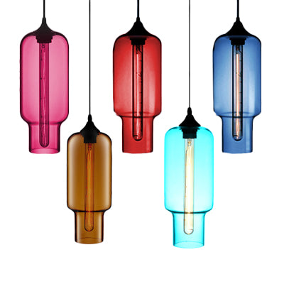 1 luz colgante de techo ligero con sombra de vidrio de botella Rojo/marrón/azul Blue Light
