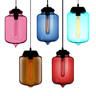 Teardrop Pendant Lighting in Modern Style Glass 1 Light Red/Brown/Blue Hanging Light