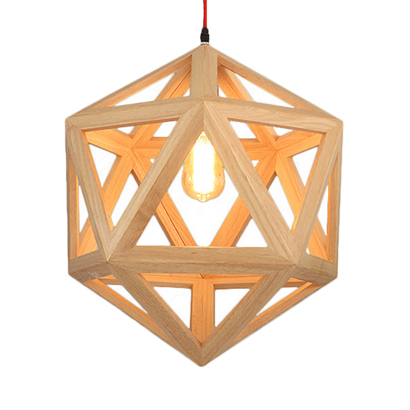 15"/19" Wide Cage Wood Drop Pendant Light 1-Head Ceiling Light Fixture for Dining Room