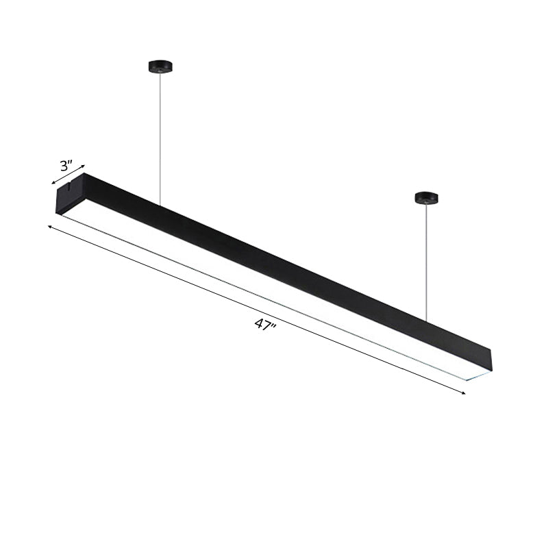 23,5 "/35,5"/47 "Lange LED Hängende Beleuchtung mit schlanker rechteckiger linearer Metallschatten Minimaler Silber/Weiß -Weiß -Deckenlampe, 5"/8 "/12" breit