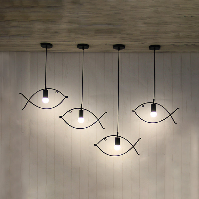 Fish Shape Metal Pendant Lighting Modern Creative 1 Light Black Ceiling Light for Dining Room