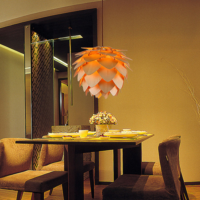 12"/18" W Pine Cone Pendant Lamp Country Style Wood 1 Light Beige Suspension Light for Dining Table