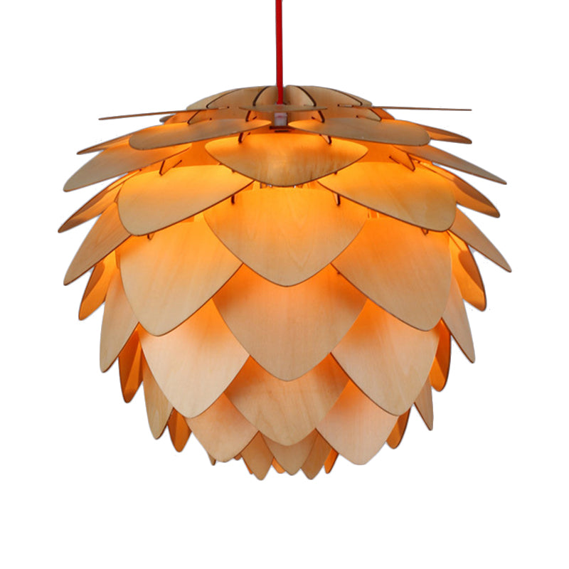 12"/18" W Pine Cone Pendant Lamp Country Style Wood 1 Light Beige Suspension Light for Dining Table