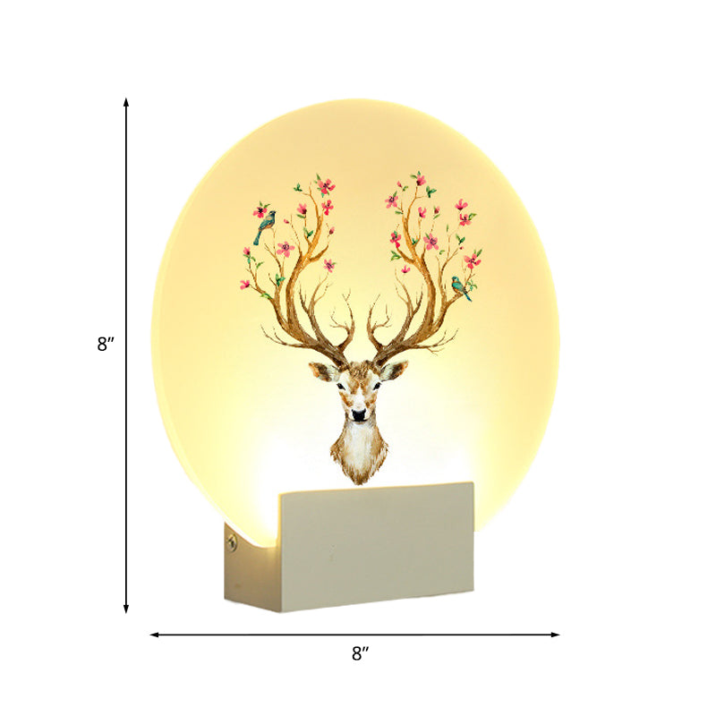 Chambre d'amis circulaire Elk Deer Mural Light acrylique LED Oriental Style Mur Wall Ayémorrat en blanc