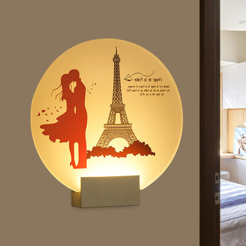 White Circular Romantic Couple Wall Lighting Asia Style LED Acrylic Wall Mural Lamp for Wedding Room