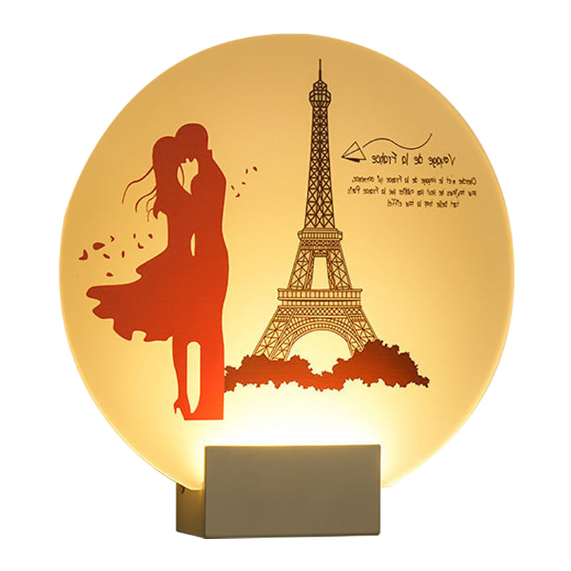 White Circular Romantic Couple Wall Lighting Asia Style LED Acrylic Wall Mural Lamp for Wedding Room