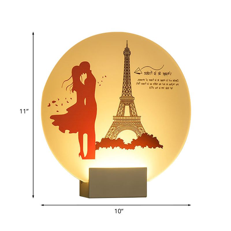 White Circular Romantic Couple Wall Lighting Asia Style LED Acrylic Wall Mural Lamp for Wedding Room