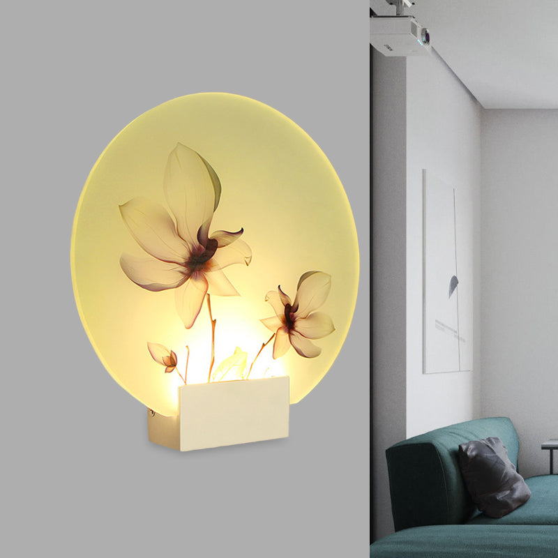 Oriental Style Circular Acrylic Wall Lighting LED Blossoms Mural Lamp in White for Corridor