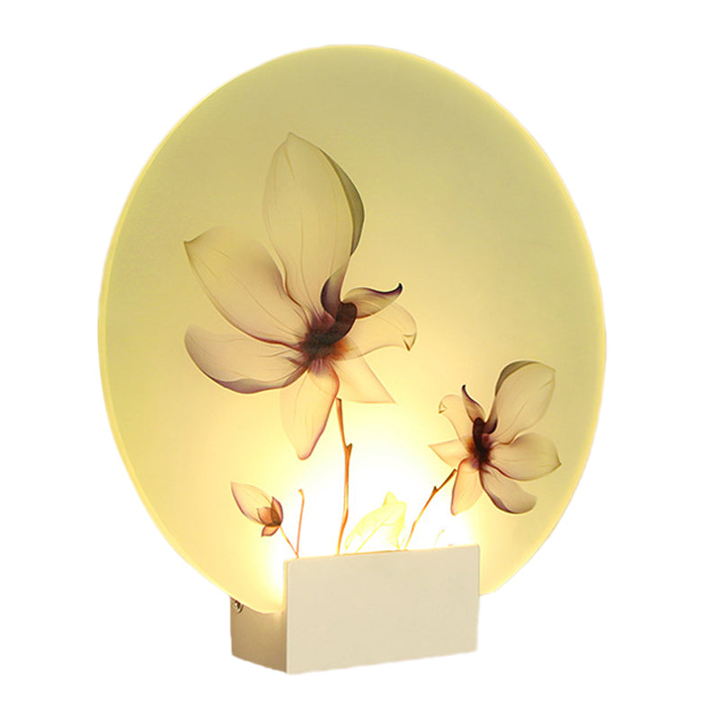 Oriental Style Circular Acrylic Wall Lighting LED Blossoms Mural Lamp in White for Corridor