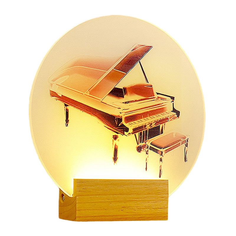 Acrylic Rounded Piano Wall Lighting Idea Simplicity Style LED Mural Lamp in Wood for Bedroom