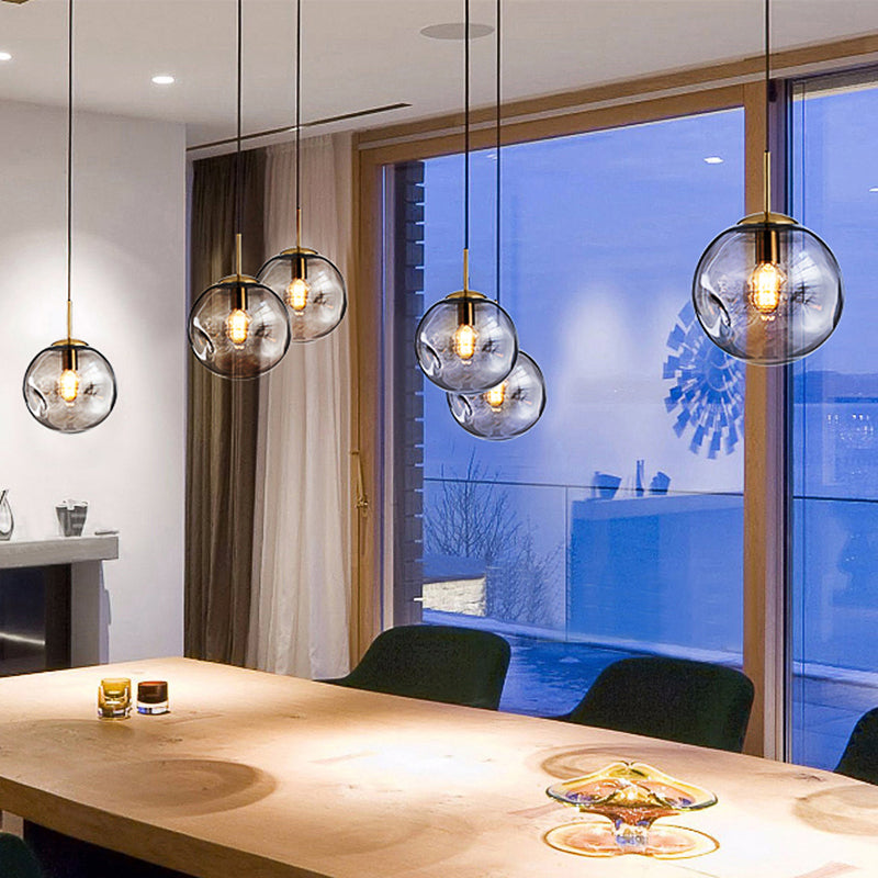 Pendre de style moderne 1 Bulbe Lumière avec une teinte en verre concave Silver / Red Global Hanging Lightture pour le restaurant