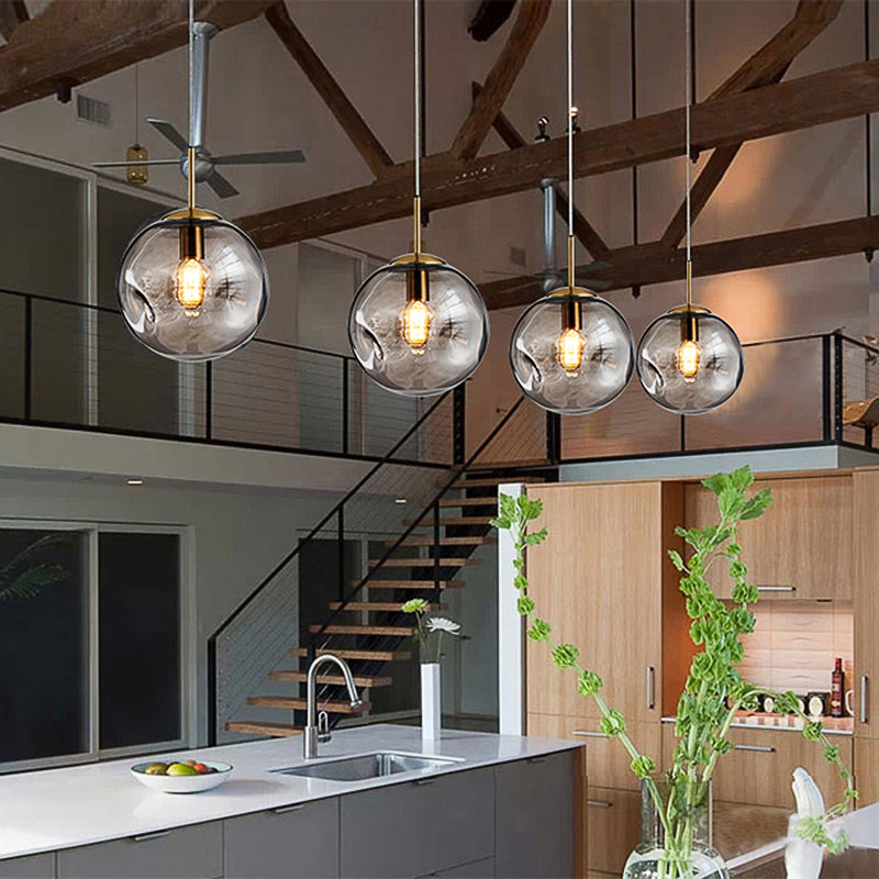 Pendre de style moderne 1 Bulbe Lumière avec une teinte en verre concave Silver / Red Global Hanging Lightture pour le restaurant