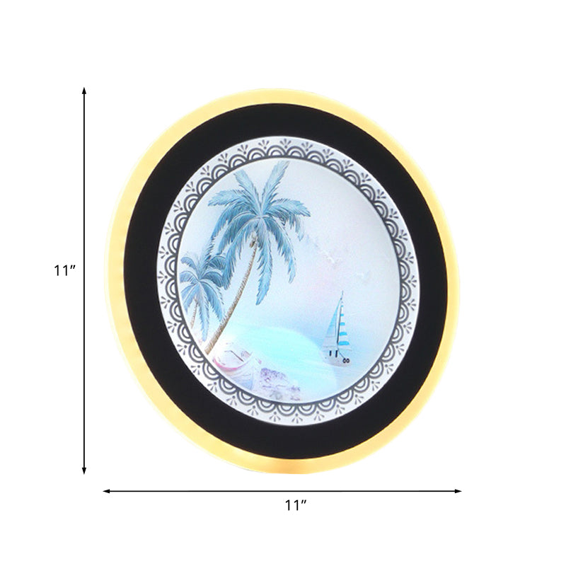 Acrylic Round Tree Wall Mounted Lighting Nordic Style LED Mural Lamp in Yellow/Blue for Living Room