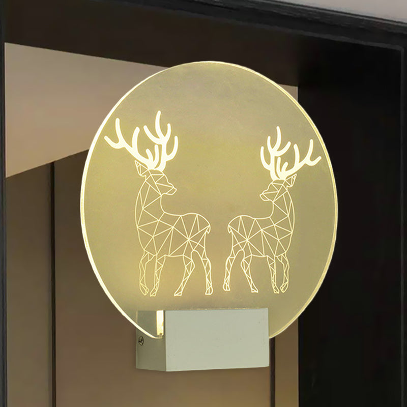 Clear Circular Elk Deer Wall Mounted Lamp Postmodern Style LED Acrylic Wall Mural Light