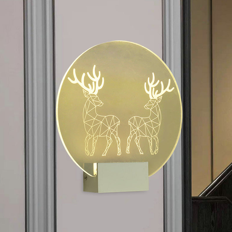 Clear Circular Elk Deer Wall Mounted Lamp Postmodern Style LED Acrylic Wall Mural Light