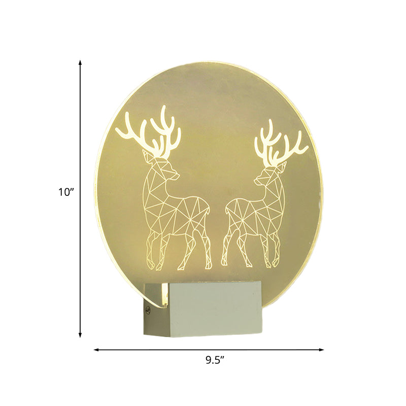 Clear Circular Elk Deer Wall Mounted Lamp Postmodern Style LED Acrylic Wall Mural Light