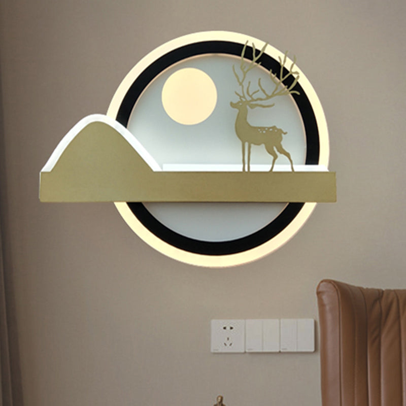 Acrylic Rounded Elk Deer Wall Lighting Idea Chinese Style LED Mural Lamp in Gold