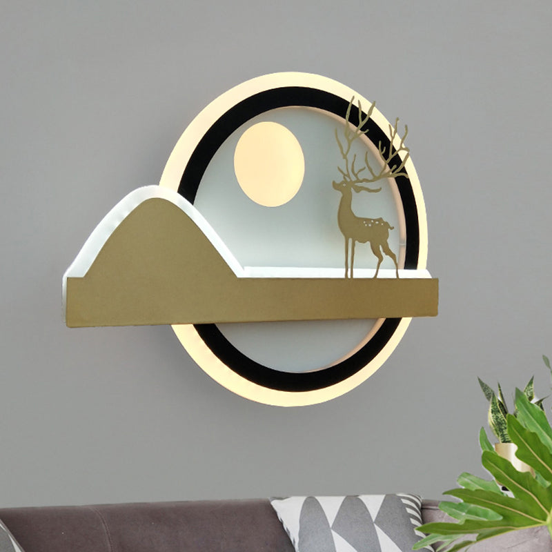 Acrylic Rounded Elk Deer Wall Lighting Idea Chinese Style LED Mural Lamp in Gold
