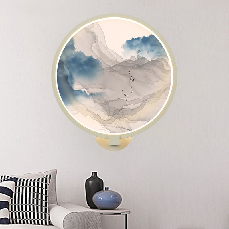 Rounded Acrylic Mountain Wall Lighting Chinese LED White Wall Mural Lamp for Living Room