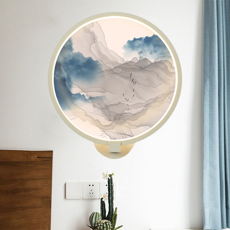 Rounded Acrylic Mountain Wall Lighting Chinese LED White Wall Mural Lamp for Living Room