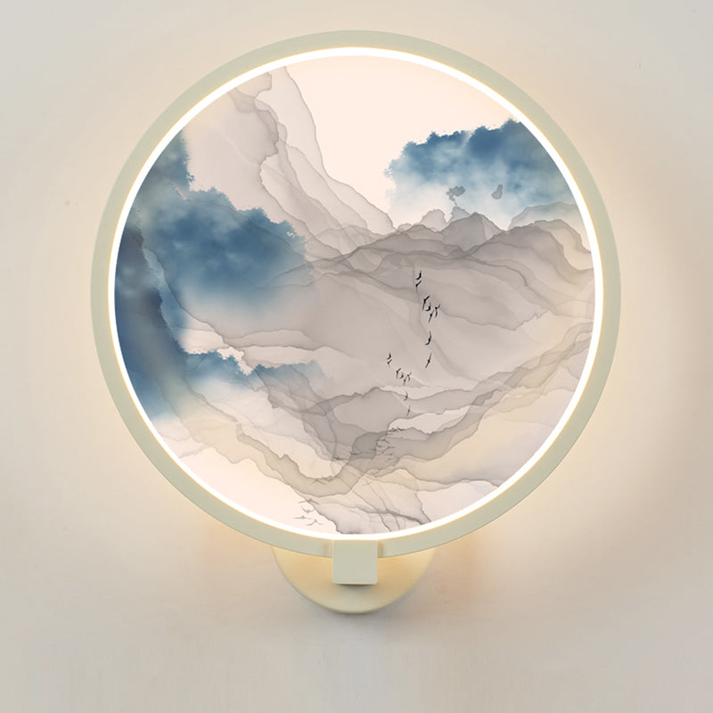 Rounded Acrylic Mountain Wall Lighting Chinese LED White Wall Mural Lamp for Living Room