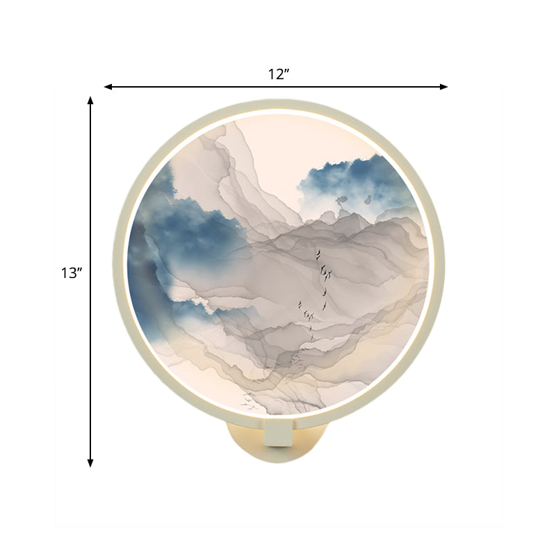 Rounded Acrylic Mountain Wall Lighting Chinese LED White Wall Mural Lamp for Living Room