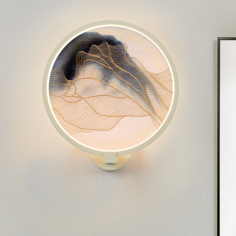 Rounded Acrylic Mountain Wall Lighting Chinese LED White Wall Mural Lamp for Living Room