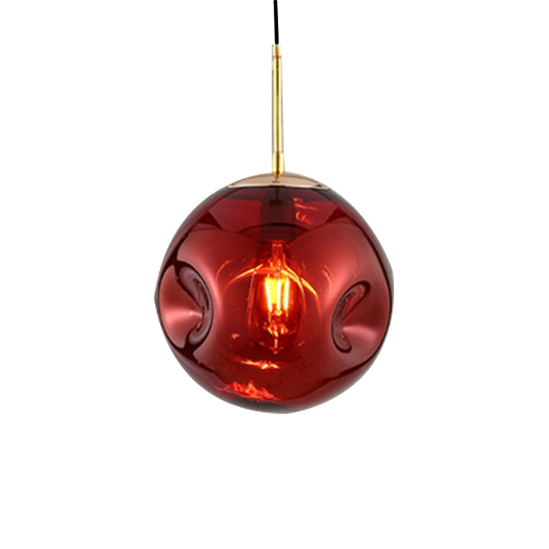 Pendre de style moderne 1 Bulbe Lumière avec une teinte en verre concave Silver / Red Global Hanging Lightture pour le restaurant