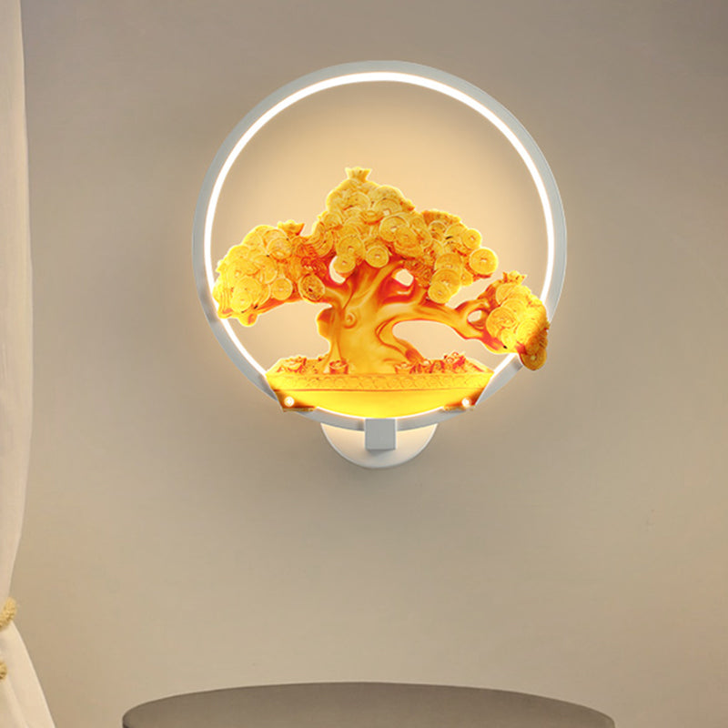 Circulaire Automne Tree Mattered Mural Light Oriental Metal LED Halway Murd Murd Murd Aymat en blanc / noir pour le côté droit / gauche