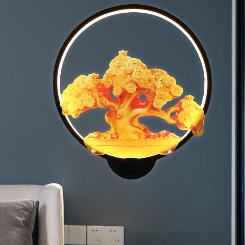 Circulaire Automne Tree Mattered Mural Light Oriental Metal LED Halway Murd Murd Murd Aymat en blanc / noir pour le côté droit / gauche