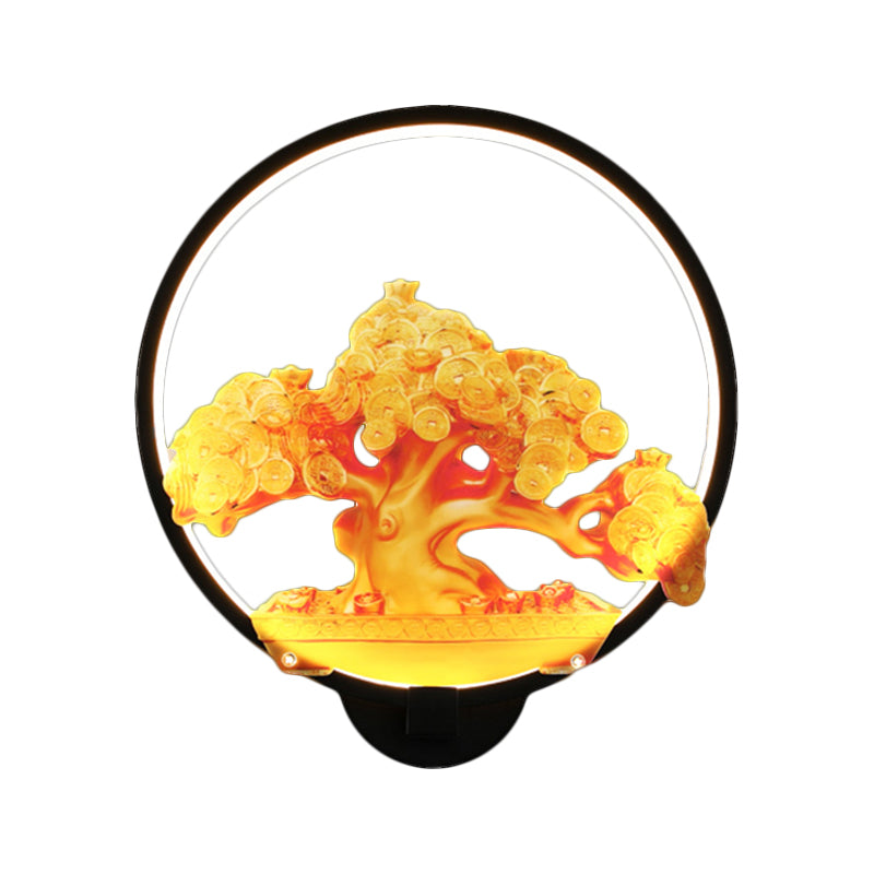 Circulaire Automne Tree Mattered Mural Light Oriental Metal LED Halway Murd Murd Murd Aymat en blanc / noir pour le côté droit / gauche